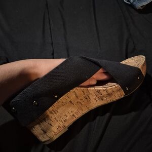 Esprit Black Wedge Sandals with Cork Sole